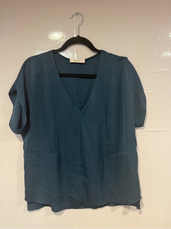 Milly Tops - Milly 92% Silk Teal V-Neck Short Sleeve Blouse